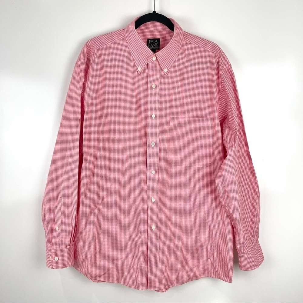 Jos. A. Bank Red Gingham Long Sleeve Button Down Shirt Cotton Men's Size Large